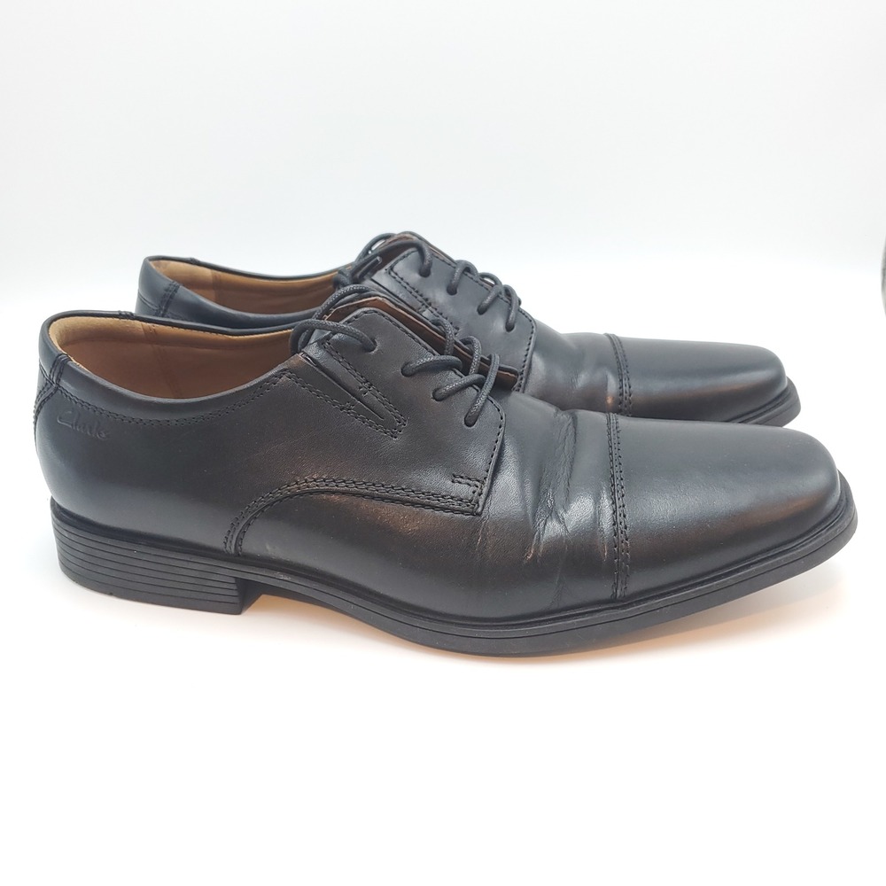 Clarks Tilden Cap SIZE 8.5 Men's Oxford Dress Shoes Leather Cap Toe Black